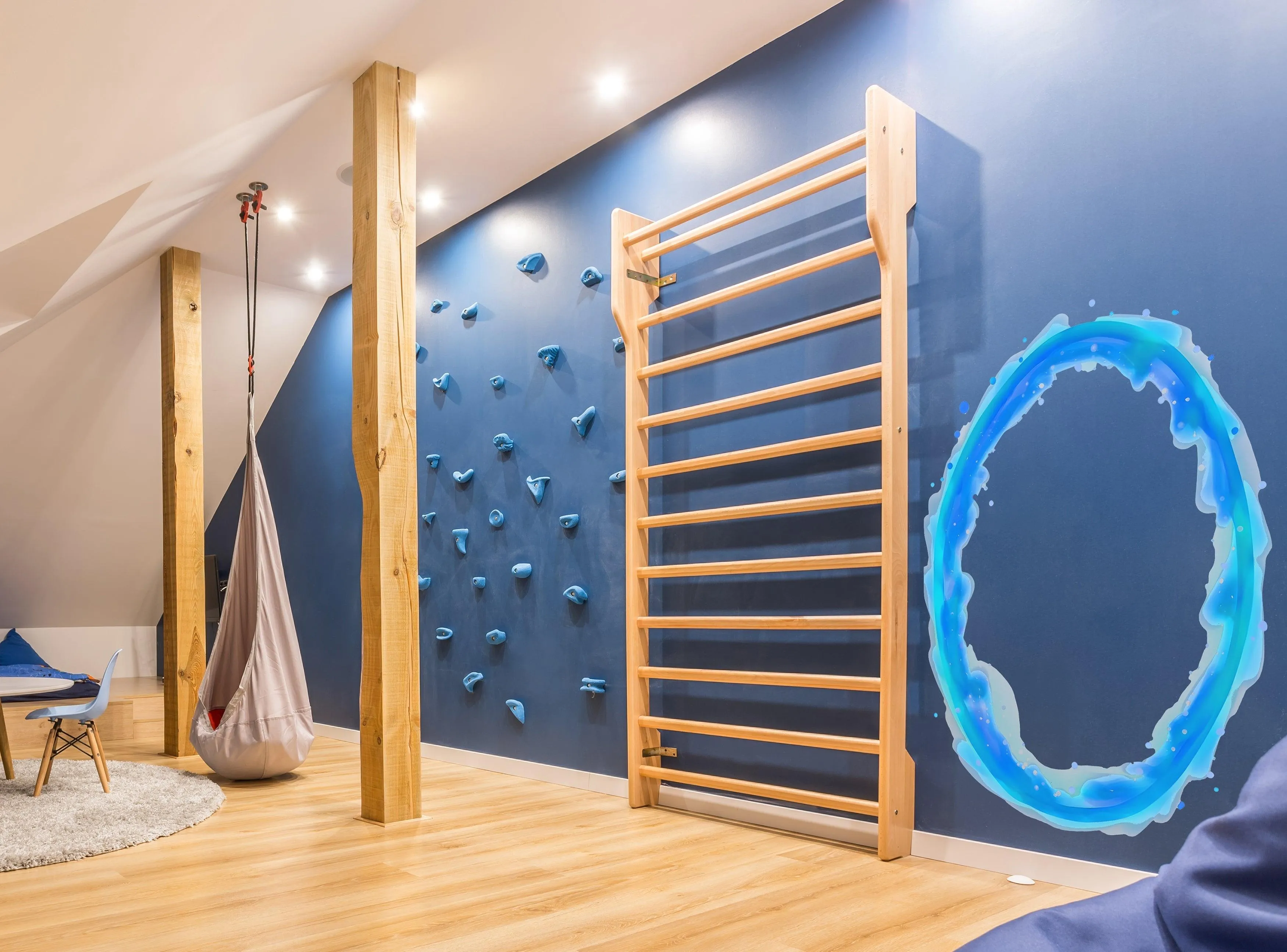 Blue & Orange Portal Aura Wall Stickers with Silver Chrome Mirror Effect - Vibrant Oval Teleport Decals for Gamer and Geek Room Decor