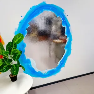 Blue & Orange Portal Aura Wall Stickers with Silver Chrome Mirror Effect - Vibrant Oval Teleport Decals for Gamer and Geek Room Decor