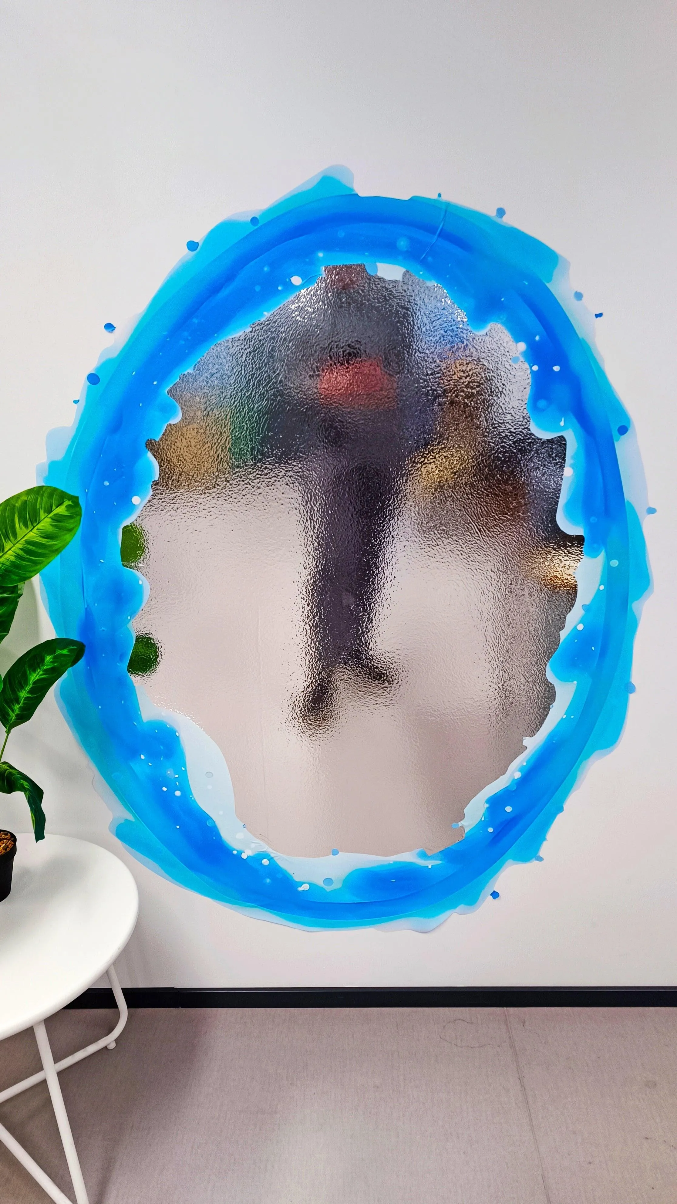 Blue & Orange Portal Aura Wall Stickers with Silver Chrome Mirror Effect - Vibrant Oval Teleport Decals for Gamer and Geek Room Decor