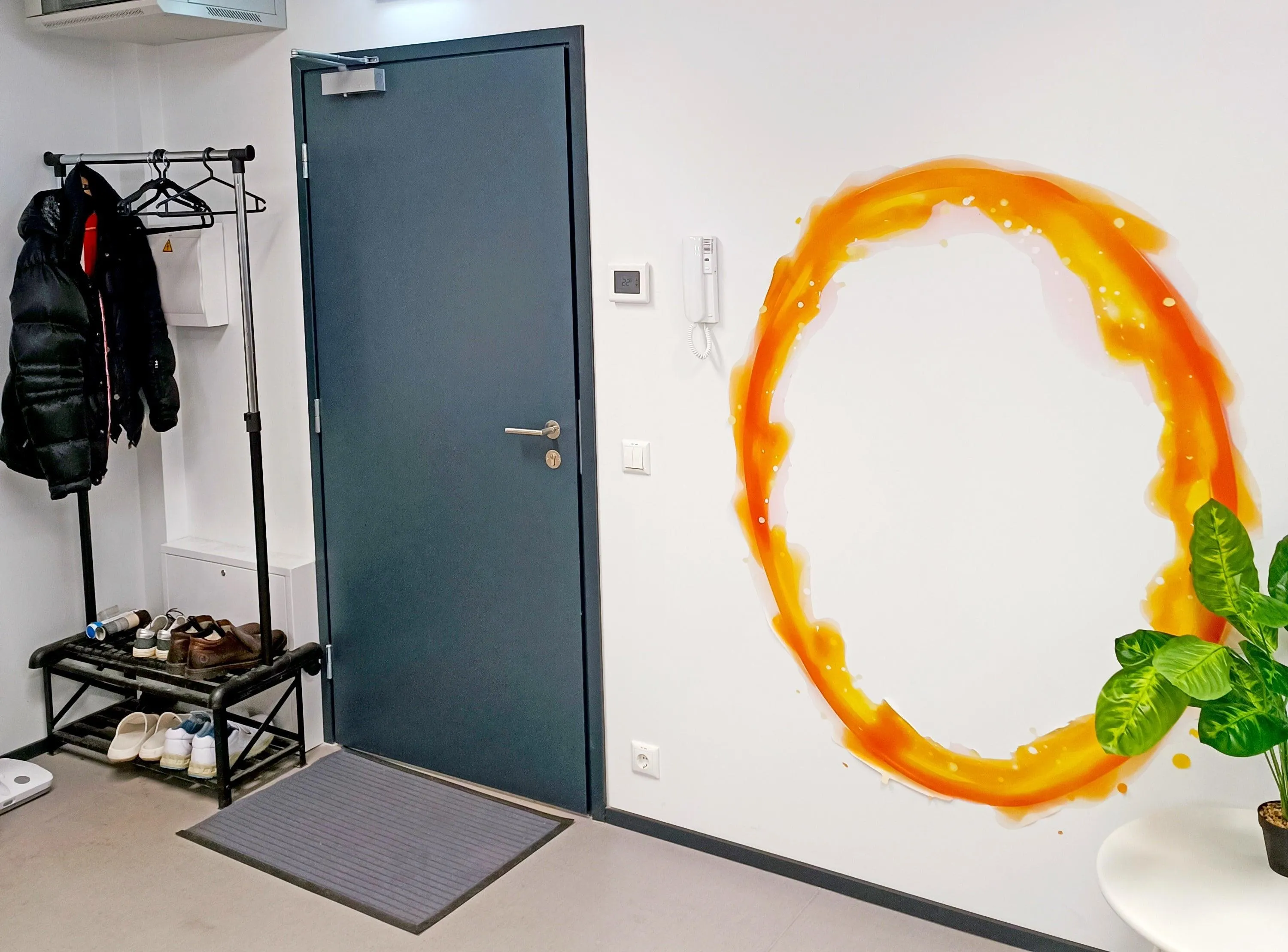 Blue & Orange Portal Aura Wall Stickers with Silver Chrome Mirror Effect - Vibrant Oval Teleport Decals for Gamer and Geek Room Decor