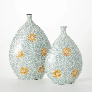 Blue Floral Capiz Vase Set 2