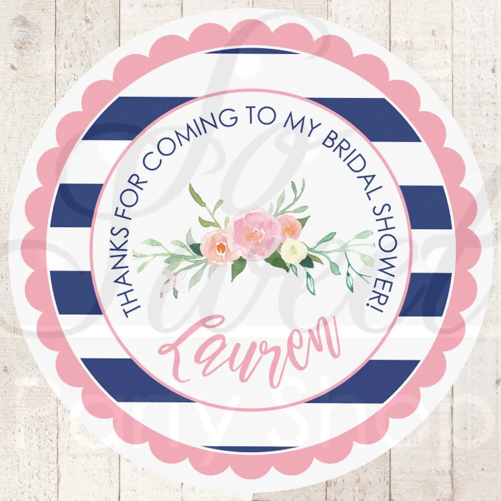 Bridal Shower Favors, Sticker Labels, Wedding Sticker Favors, Bachelorette Favors, Thank You Stickers - NAVY, LIGHT PINK - Set of 24