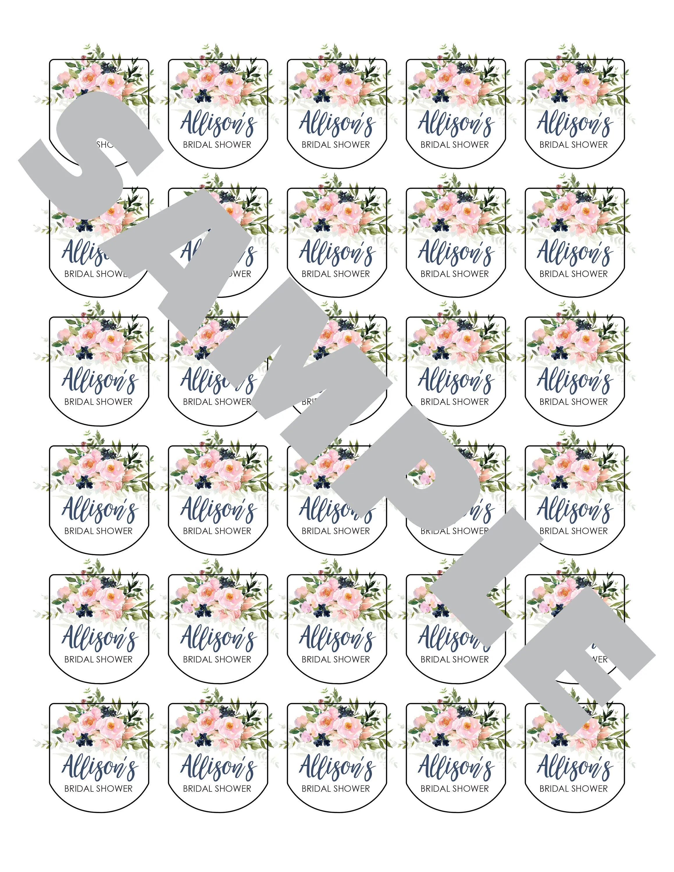 Bridal Shower Hand Sanitizer Labels Pink Blush Navy Floral Wedding Favor   Bachelorette Hand Sanitizer Labels - Set of 30 Labels