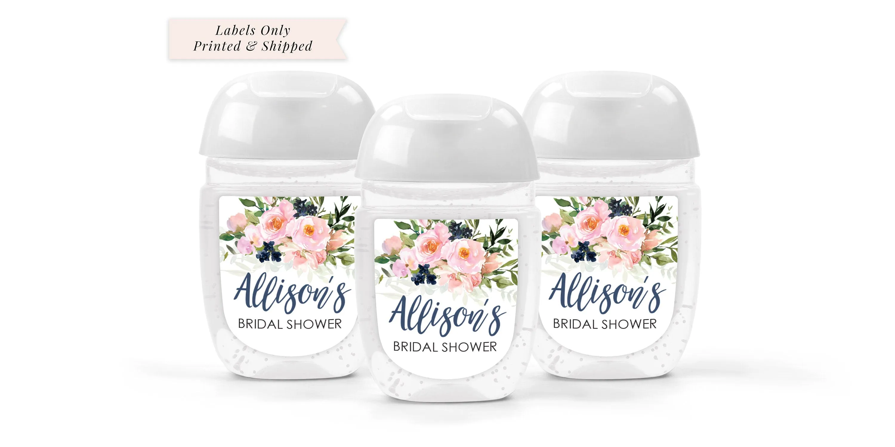 Bridal Shower Hand Sanitizer Labels Pink Blush Navy Floral Wedding Favor   Bachelorette Hand Sanitizer Labels - Set of 30 Labels