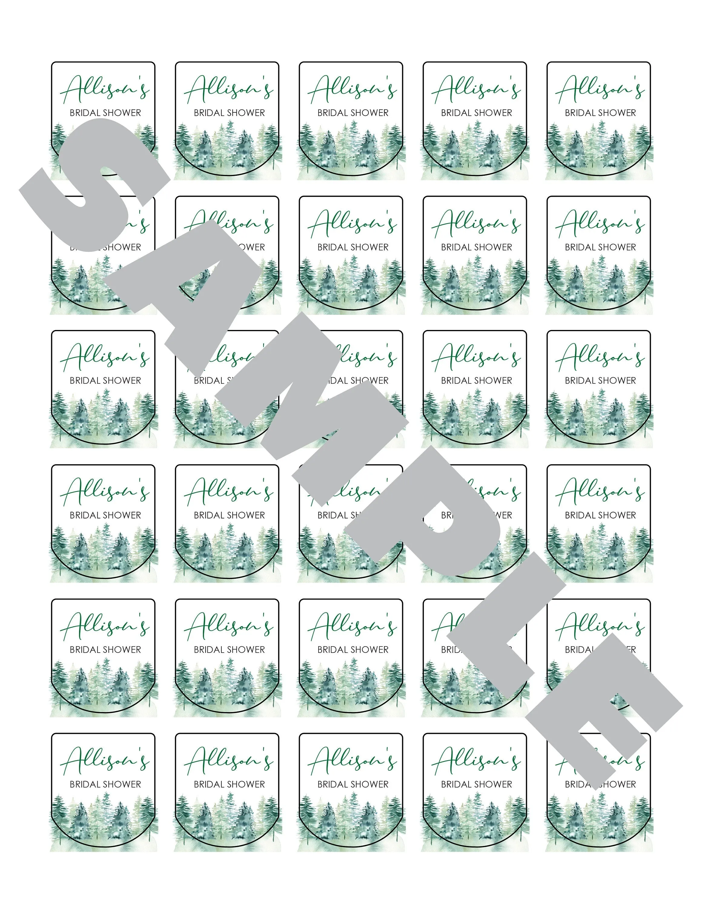 Bridal Shower Sanitizer Labels Christmas Trees Evergreens Winter Wedding Favor Hand Sanitizer Labels - Set of 30 Labels