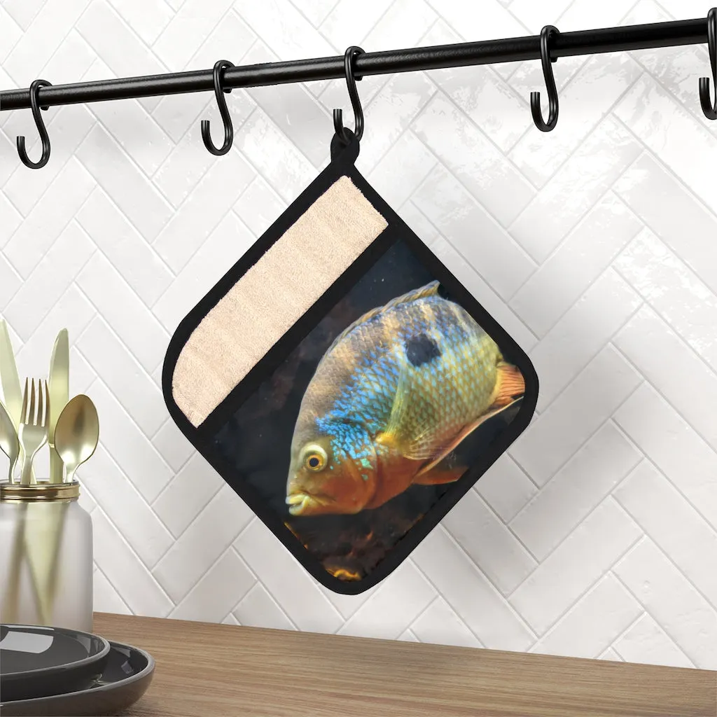 Brown and Orange Fish Pot Holder with Pocket