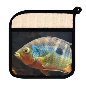 Brown and Orange Fish Pot Holder with Pocket