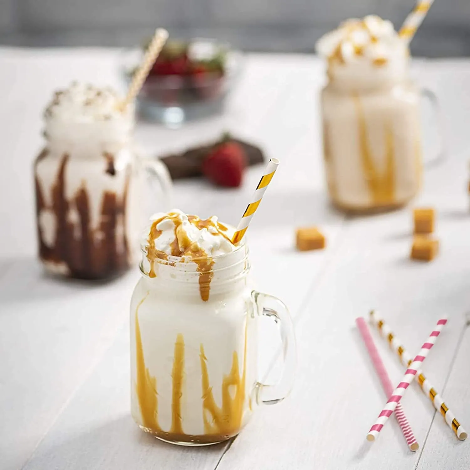 [Case of 4800] Hot Pink   Gold Paper Drinking Straws