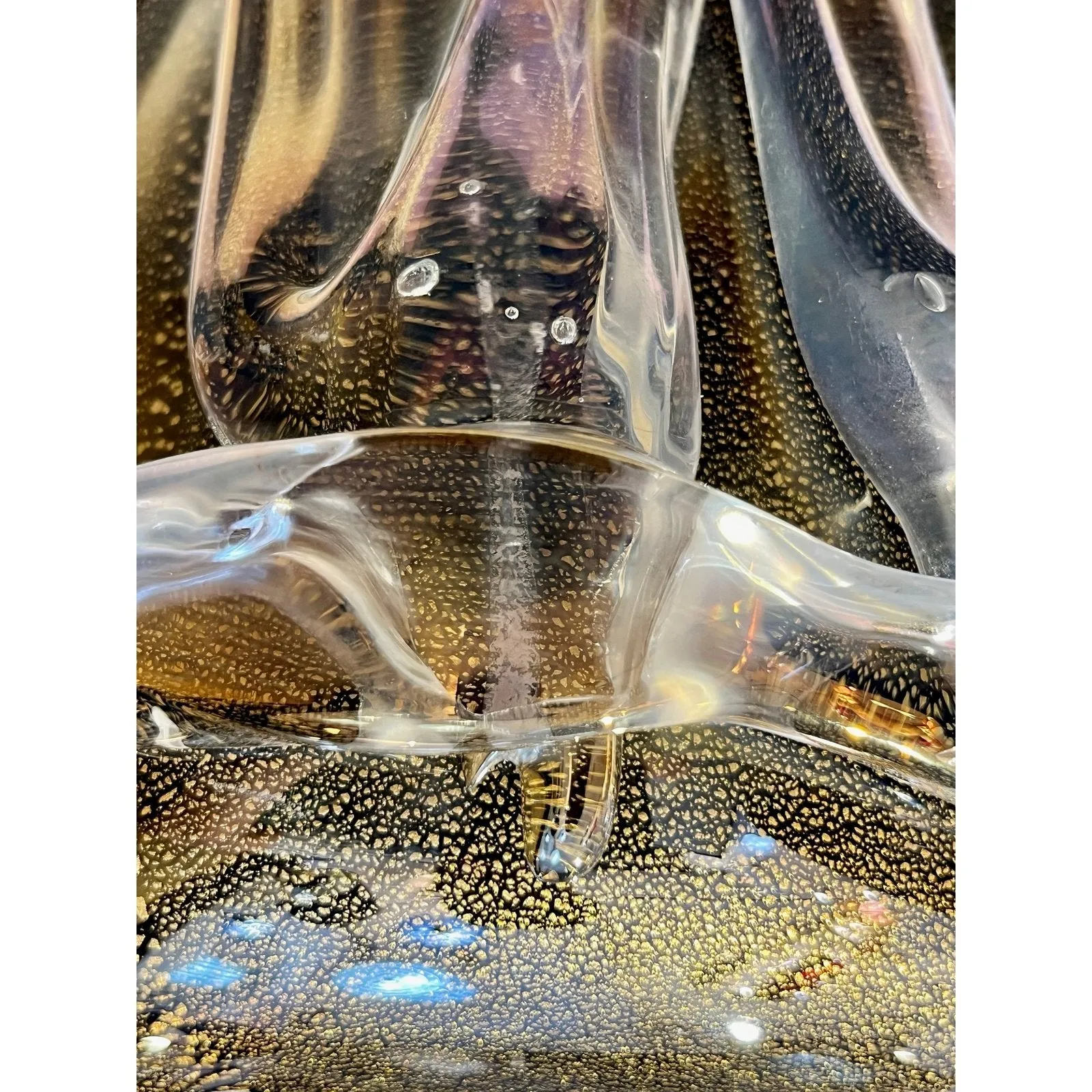 Cenedese Italian Modern Pair of Iridescent Black Gold Crystal Murano Glass Vases