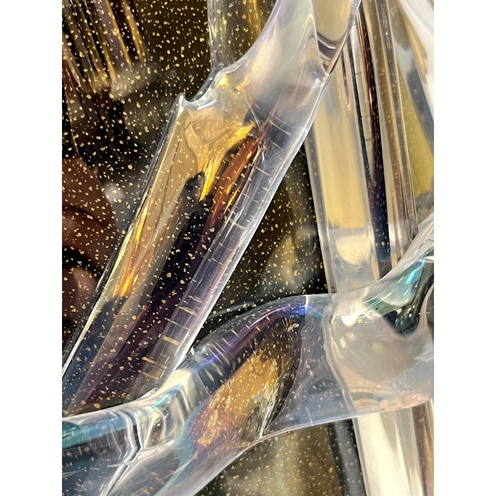 Cenedese Italian Modern Pair of Iridescent Black Gold Crystal Murano Glass Vases