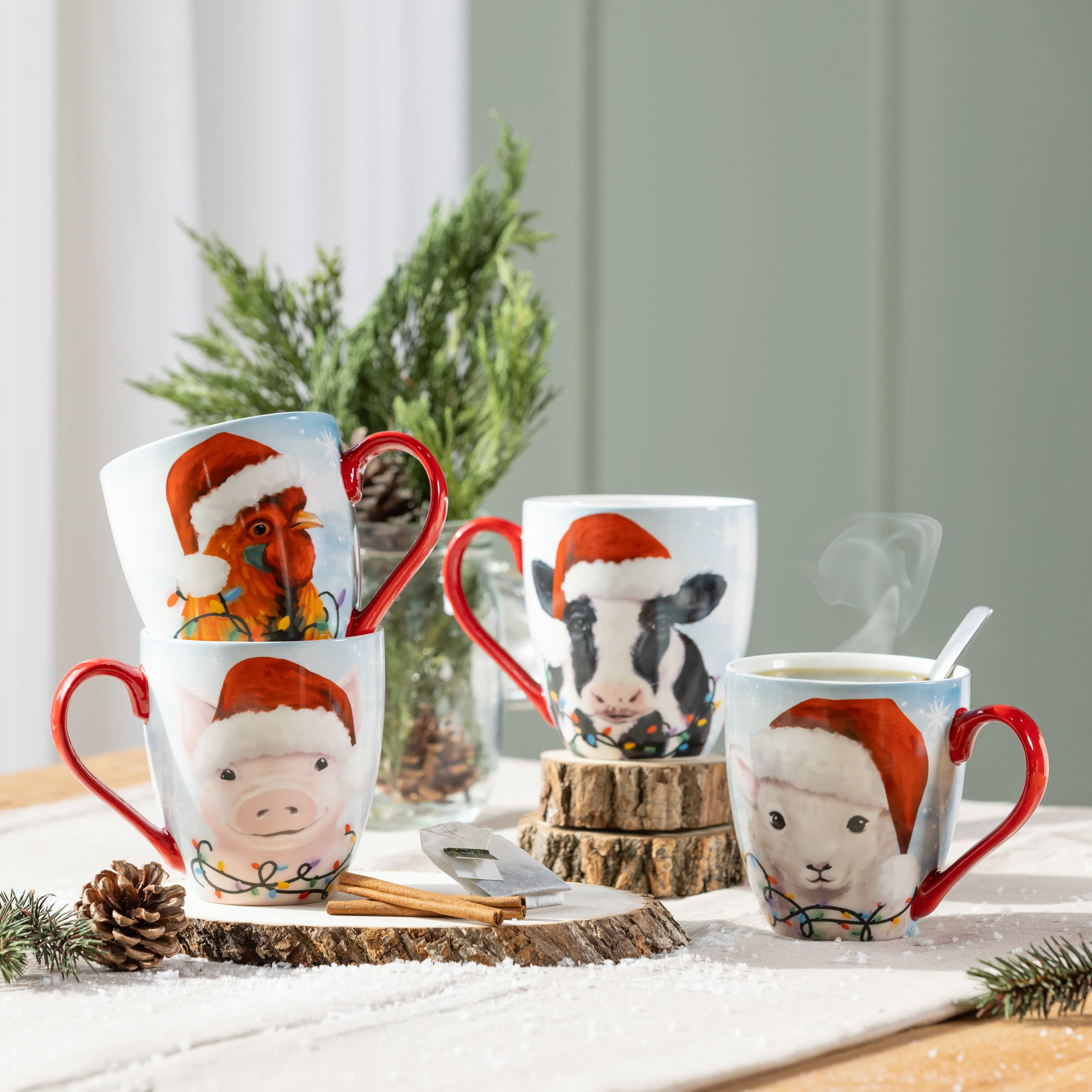 Ceramic Cups O' Java, 17oz., w/ Gift Box, Christmas Farm