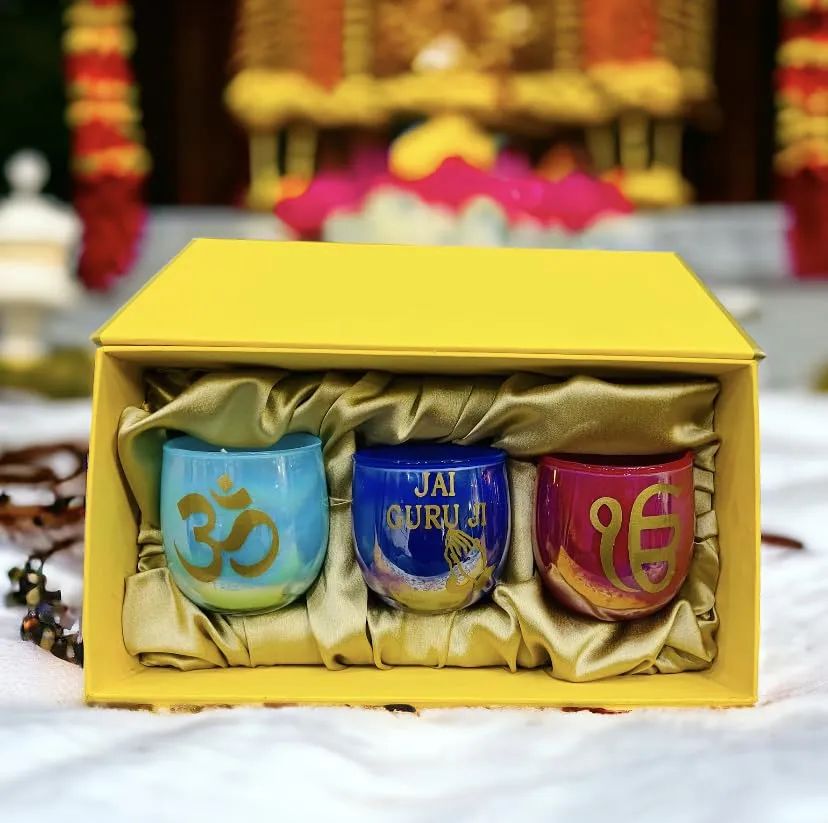 Ck Homez Magnetic Gift Box with U Shape Small Holographic Candles Box Blessing Always Guruji Candles for Gifting (Pack of 3, Blue)