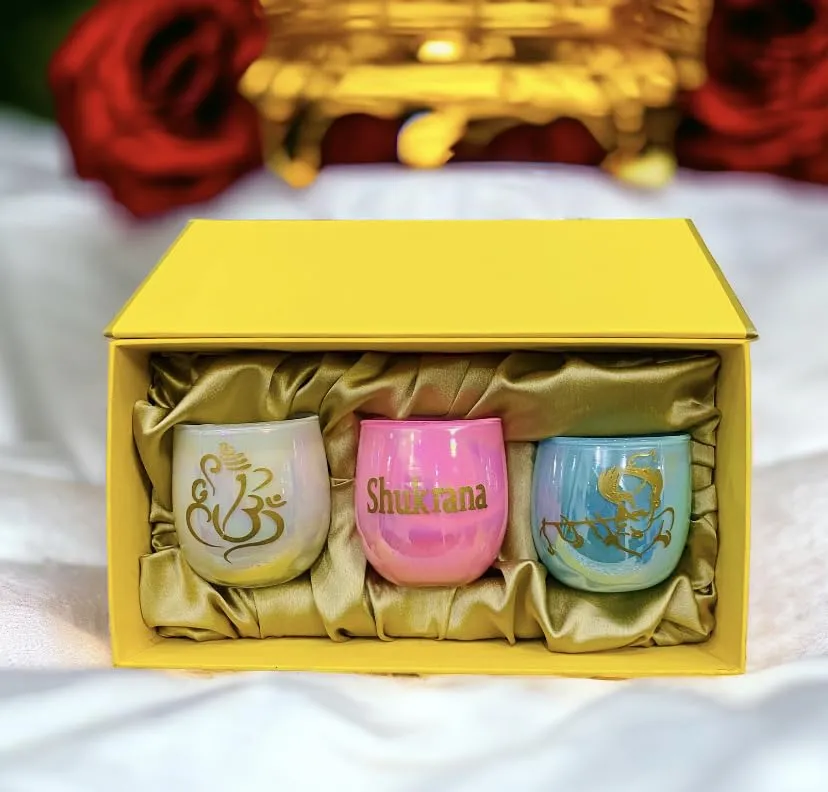 Ck Homez Magnetic Gift Box with U Shape Small Holographic Candles Box Blessing Always Guruji Candles for Gifting (Pack of 3, Blue)