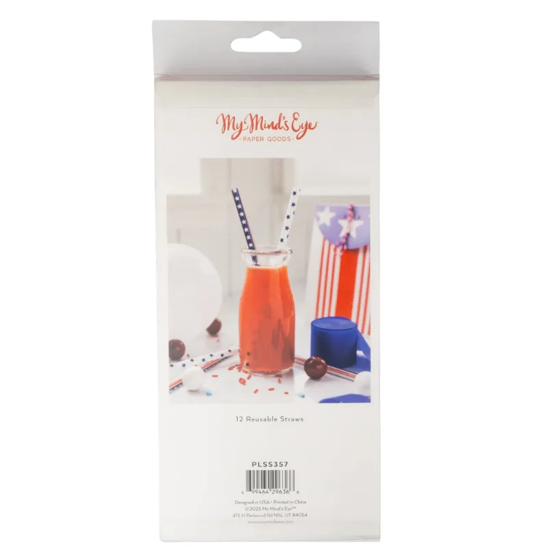 Classic Stars and Stripes Reusable Straws - Set of 12