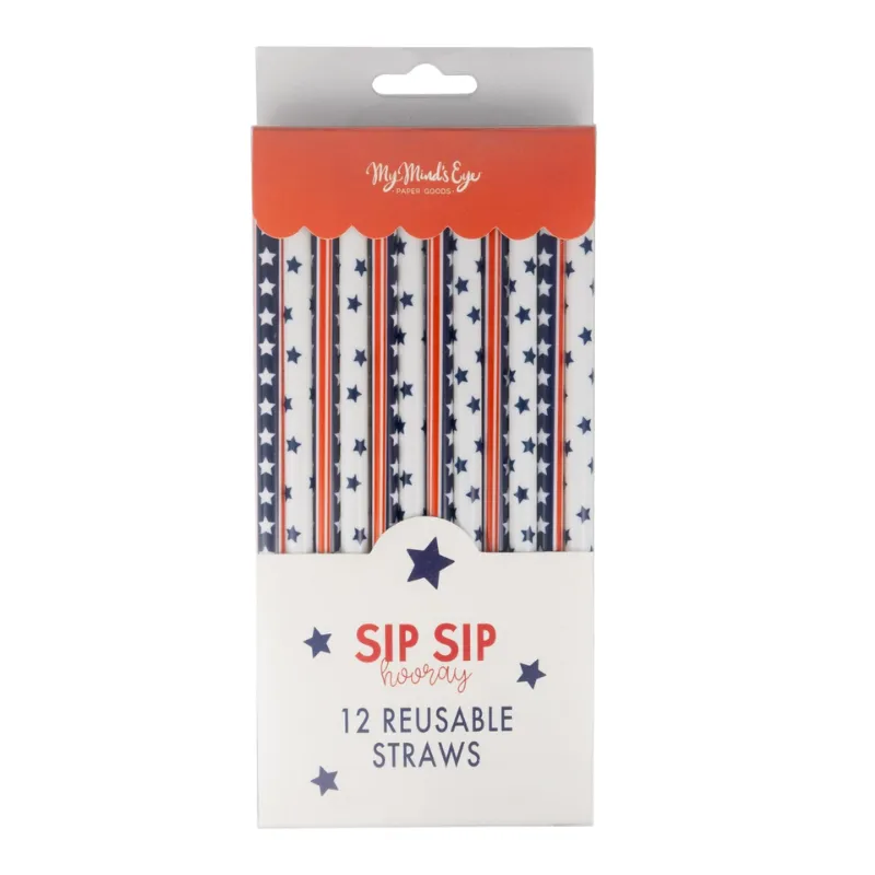 Classic Stars and Stripes Reusable Straws - Set of 12