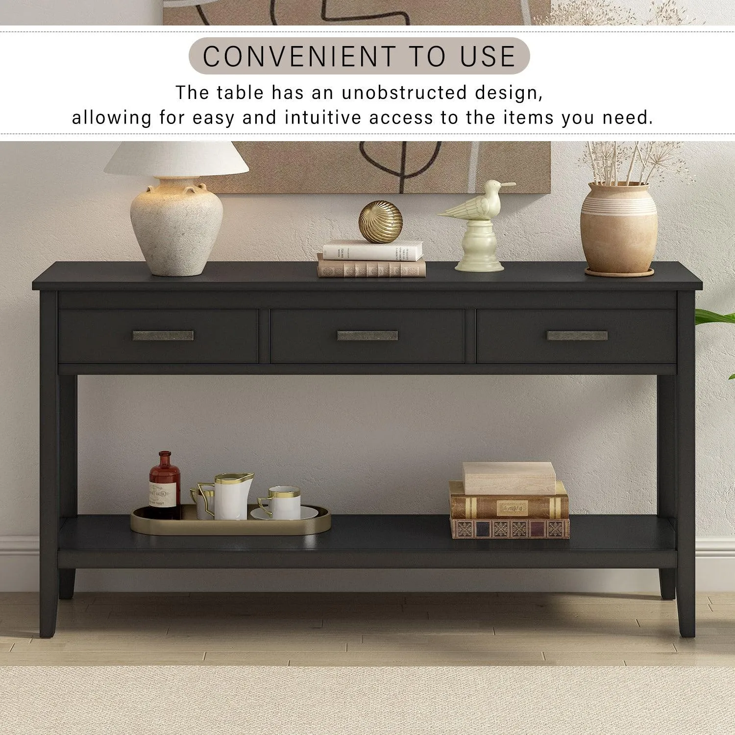 Contemporary Console Table, 3 Drawers, 1 Shelf for Entryway and Hallway