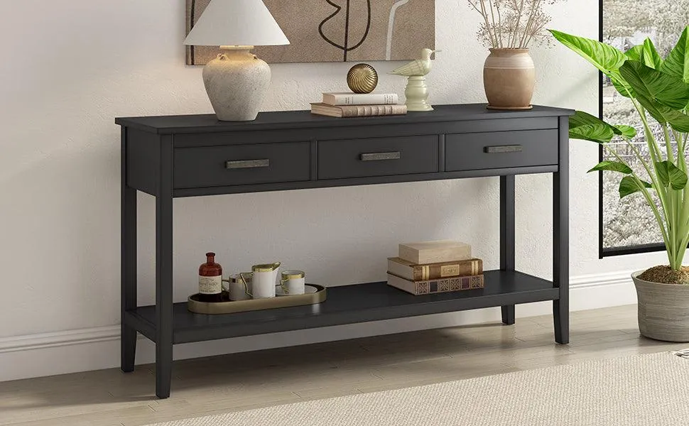 Contemporary Console Table, 3 Drawers, 1 Shelf for Entryway and Hallway