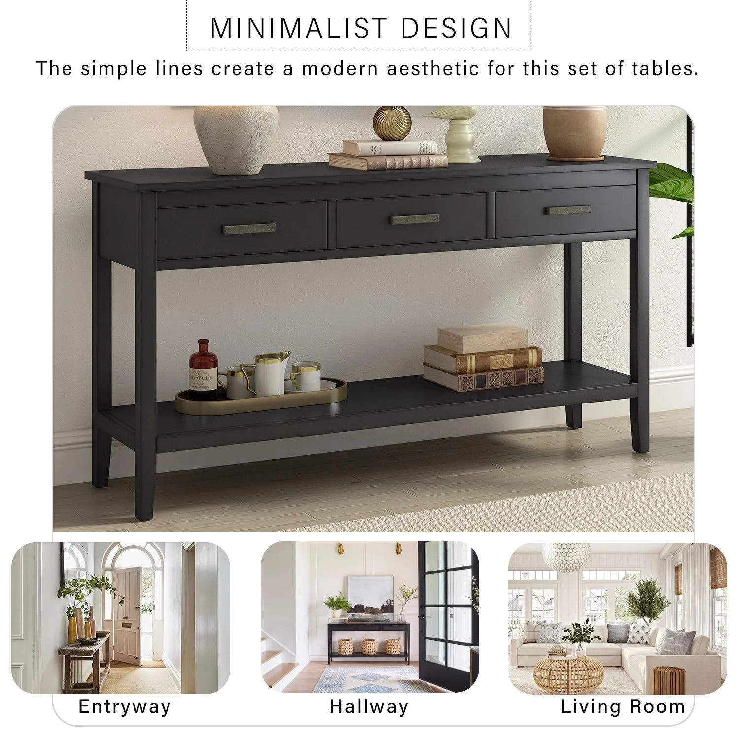 Contemporary Console Table, 3 Drawers, 1 Shelf for Entryway and Hallway