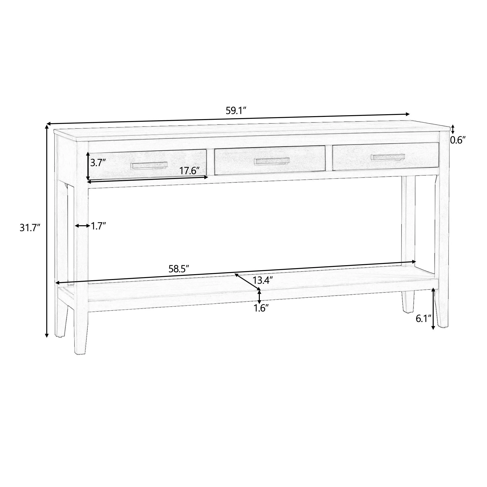 Contemporary Console Table, 3 Drawers, 1 Shelf for Entryway and Hallway