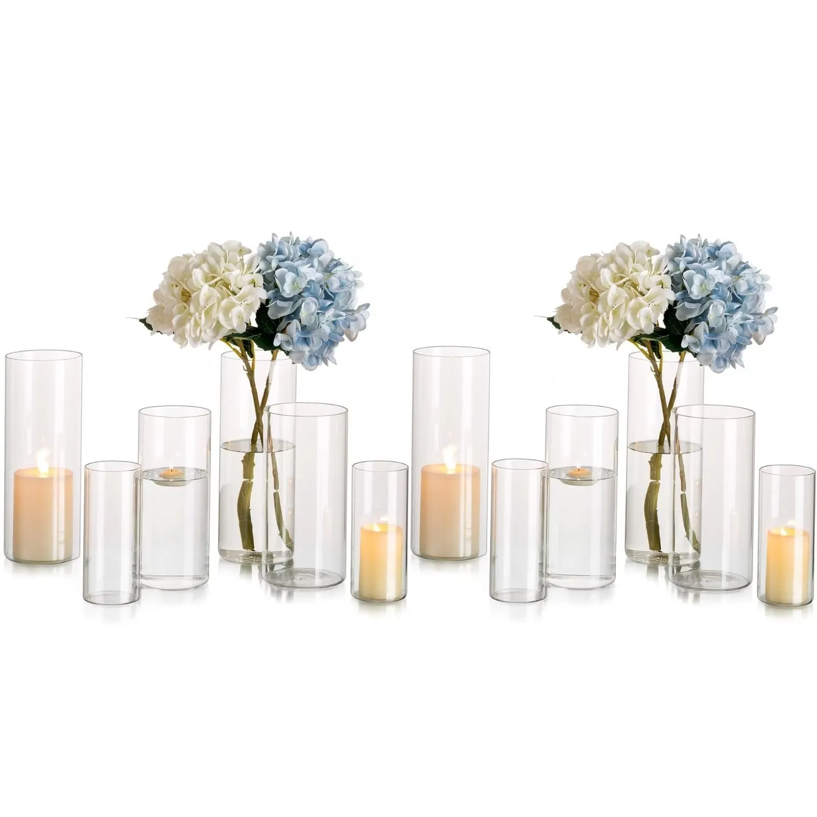 cozy Decoration Clear Glass Cylinder Vases Set of 12 Bulk Flower Vase for Wedding Table Centerpieces 6', 8' & 10'H Clear M L XL