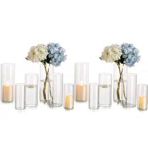 cozy Decoration Clear Glass Cylinder Vases Set of 12 Bulk Flower Vase for Wedding Table Centerpieces 6', 8' & 10'H Clear M L XL