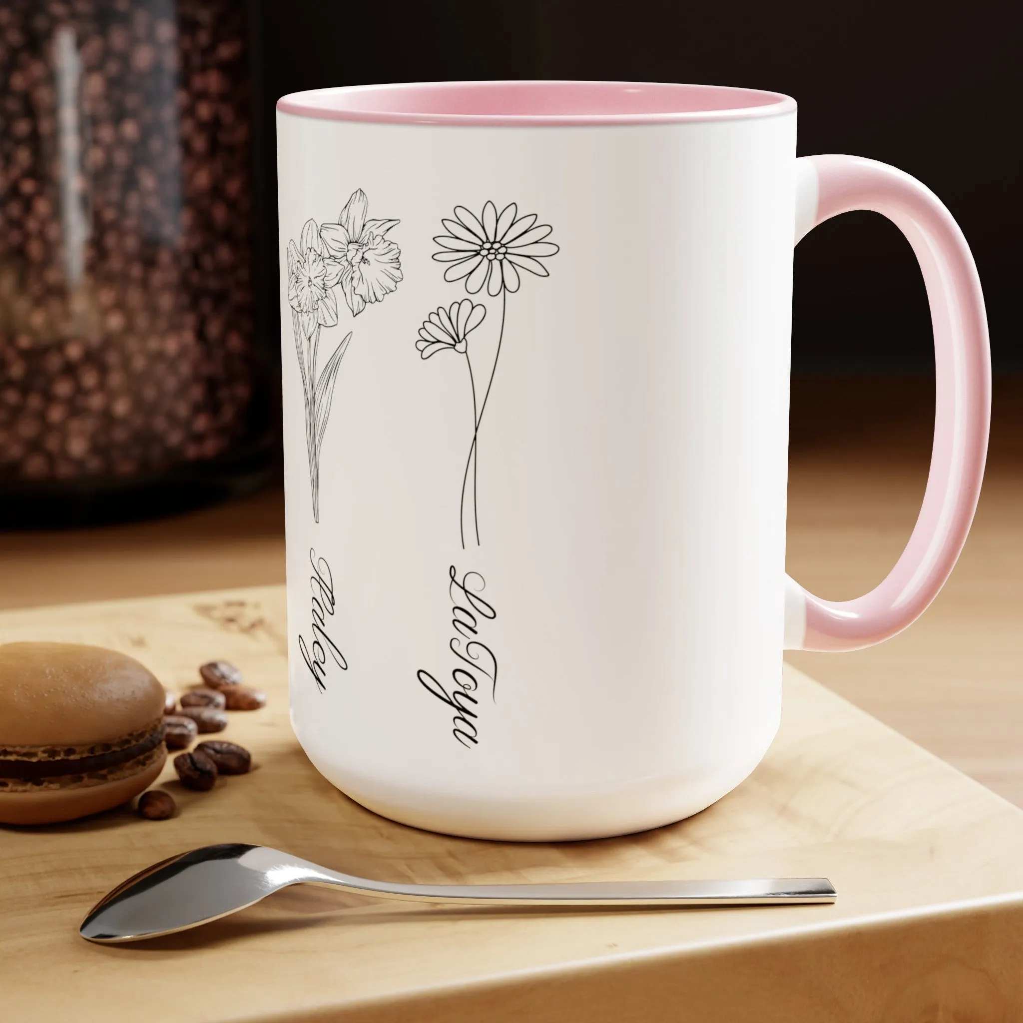 Custom Birth Month Flower mug, Mother's Day Gift, Plant Mom Mug, Custom Mom Mug, Mothers Day Mug, CPlant Lover Gift, Plant mom mug Two-Tone Coffee Mugs, 15oz