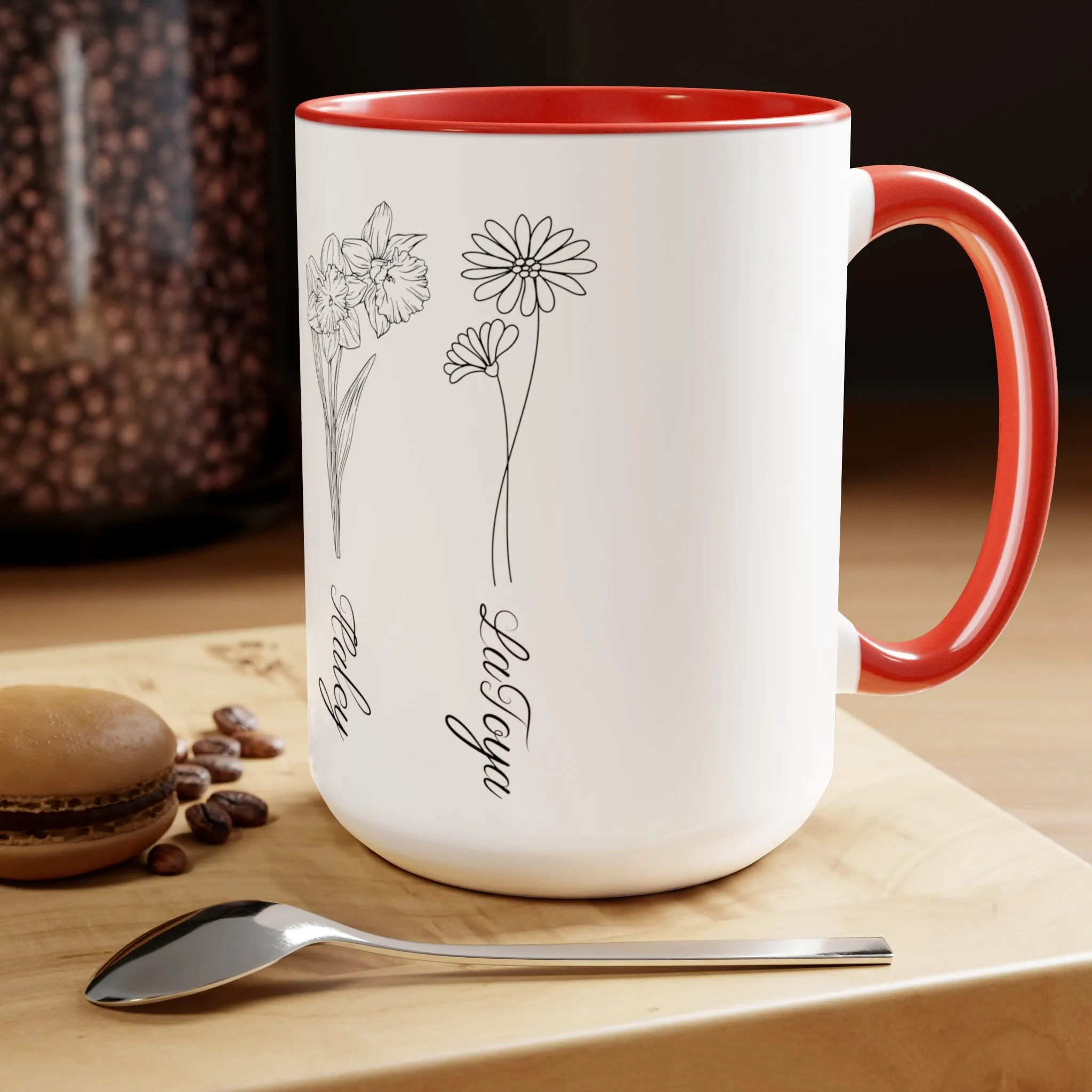 Custom Birth Month Flower mug, Mother's Day Gift, Plant Mom Mug, Custom Mom Mug, Mothers Day Mug, CPlant Lover Gift, Plant mom mug Two-Tone Coffee Mugs, 15oz