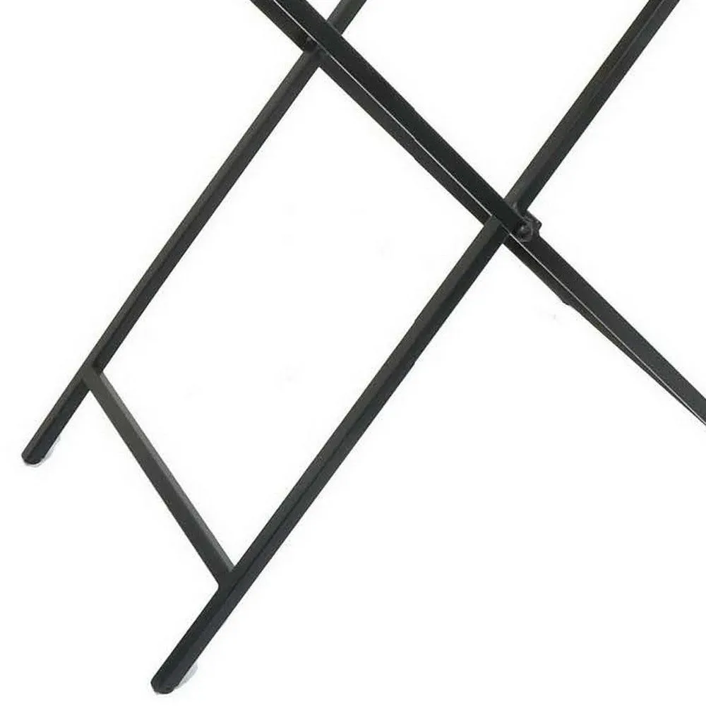 Dain 28 Inch Serving Tray Table, Foldable, Black Metal Stand, White Finish By Casagear Home