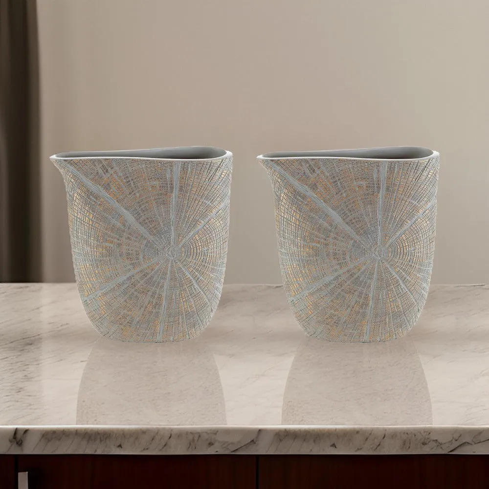 Denver Vase Set of 2, 11 Inch, Starburst Pattern, Antique Gold Polyresin By Casagear Home