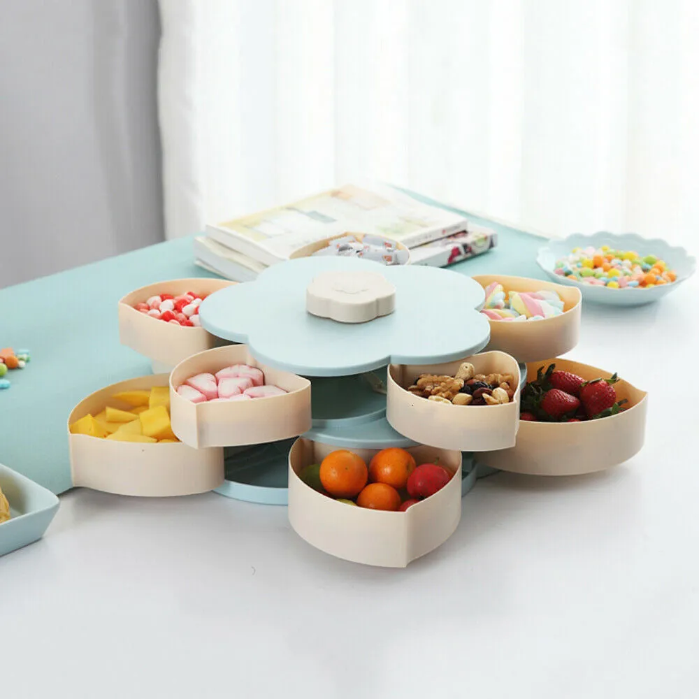 Double-deck Rotary  Storage Box Flower Design Wedding Snack  Box Jewelry Organizer Cosmetic Dry Fruit Storage Bin Box