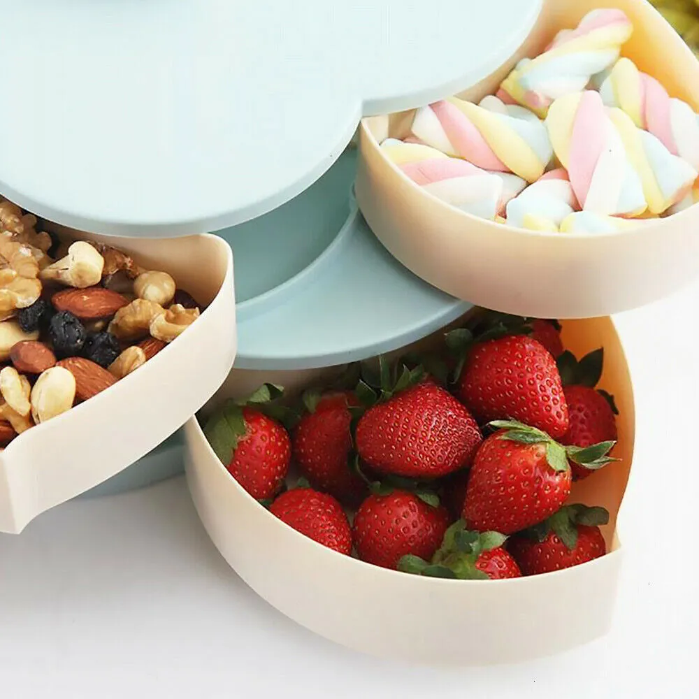 Double-deck Rotary  Storage Box Flower Design Wedding Snack  Box Jewelry Organizer Cosmetic Dry Fruit Storage Bin Box
