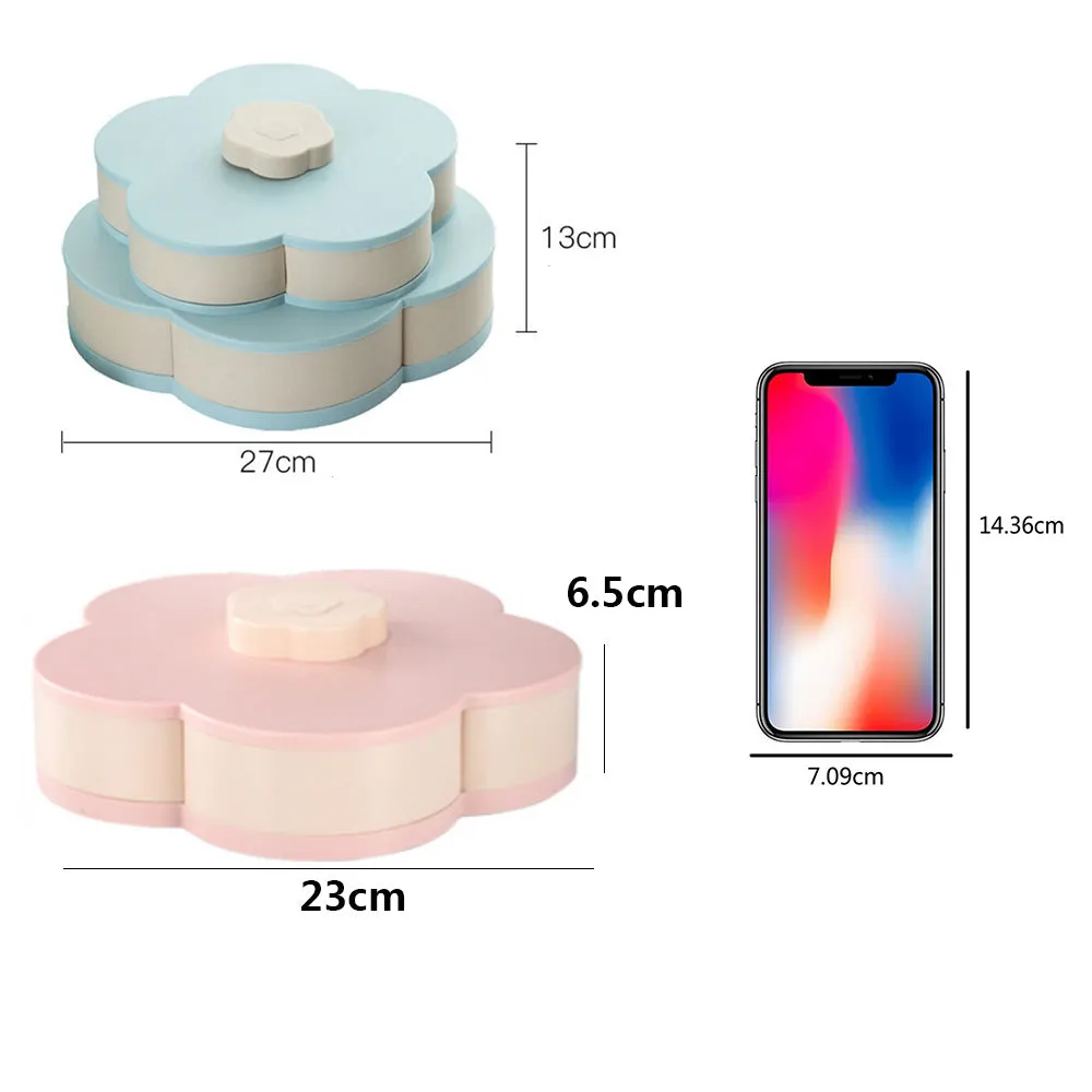 Double-deck Rotary  Storage Box Flower Design Wedding Snack  Box Jewelry Organizer Cosmetic Dry Fruit Storage Bin Box