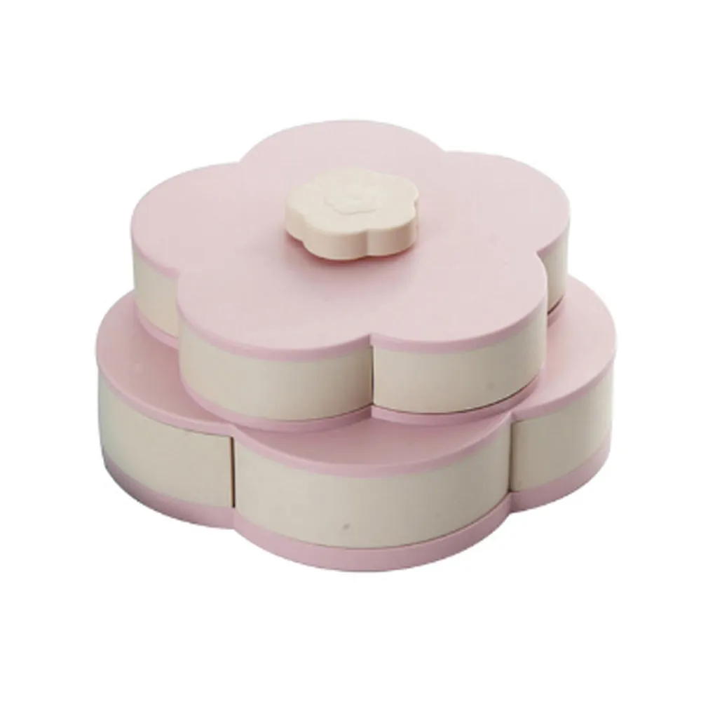 Double-deck Rotary  Storage Box Flower Design Wedding Snack  Box Jewelry Organizer Cosmetic Dry Fruit Storage Bin Box