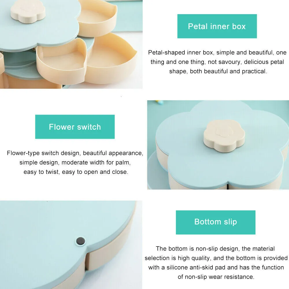 Double-deck Rotary  Storage Box Flower Design Wedding Snack  Box Jewelry Organizer Cosmetic Dry Fruit Storage Bin Box