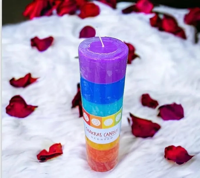 ELEGANTE HOMEZ Chakra Pillar Candle for Home Decorations Aroma Therapy Candles for Birthday Anniversary (Pack of 2)