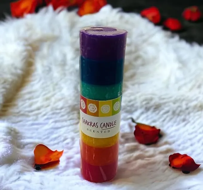 ELEGANTE HOMEZ Chakra Pillar Candle for Home Decorations Aroma Therapy Candles for Birthday Anniversary (Pack of 2)