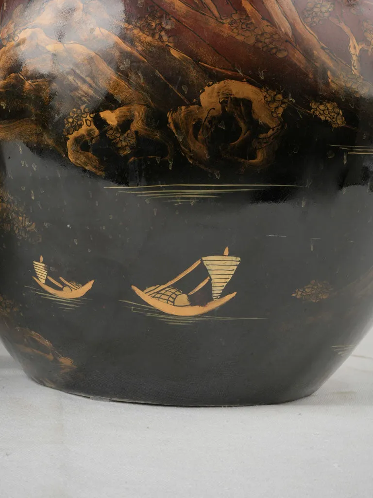 Exquisite 19th-Century Indochinese Lacquered & Hand-Painted Porcelain Vases 20¾"