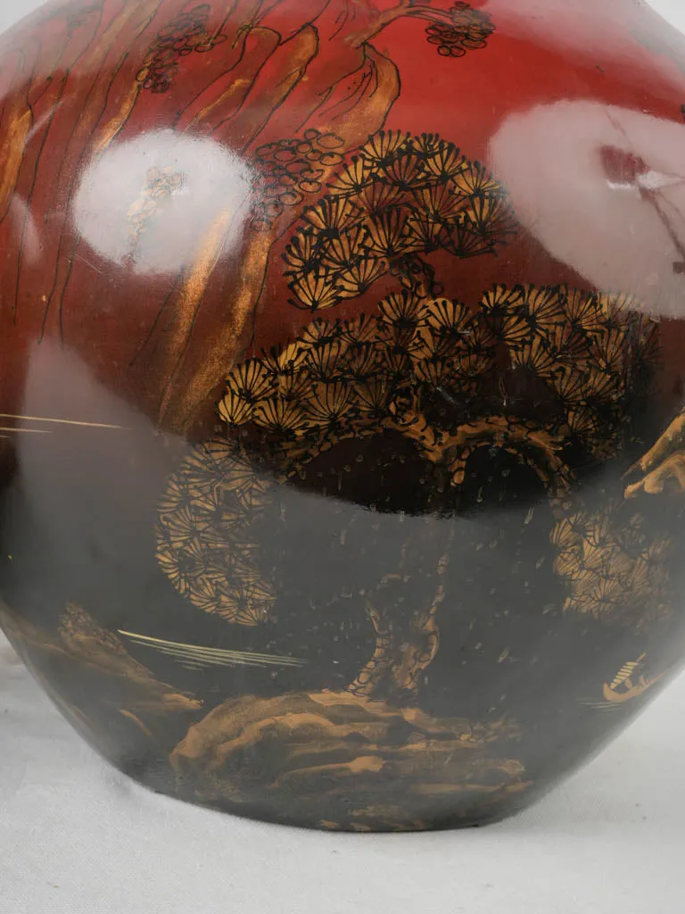 Exquisite 19th-Century Indochinese Lacquered & Hand-Painted Porcelain Vases 20¾"
