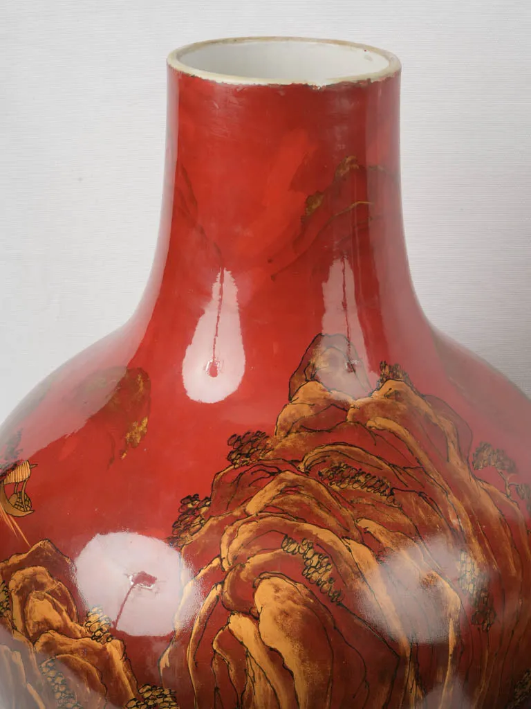 Exquisite 19th-Century Indochinese Lacquered & Hand-Painted Porcelain Vases 20¾"