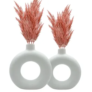 FarKraft Flower Vase | White Vase | Pampas Grass Vase | Ceramic Vase | Round Shaped Vase | Home Decor Centrepiece | Decor Showpiece Donut Vase 6 & 8 Inches (Pack of 2)