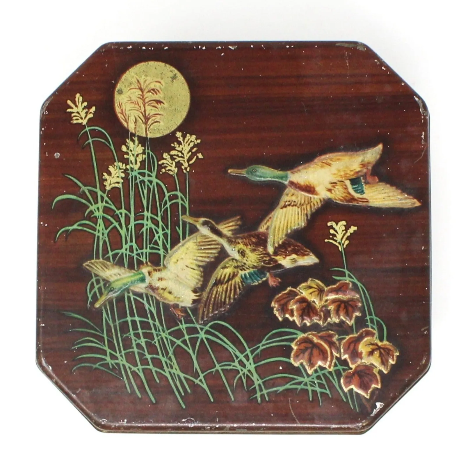 Gift Tin / Cookie Tin, Flying Mallard Ducks Tin, Metal Box Co, England Vintage