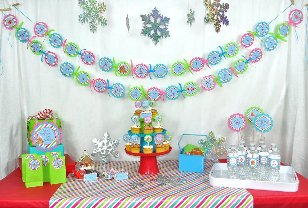 Gingerbread Party Water Bottle Labels, Holiday, Winter Birthday Party Decorations, Christmas Party Decorations - Set of 10