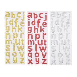 Glitter Alphabet Letter Lower Case Stickers, Gold/Red/Silver, 1-Inch, 3-Packs