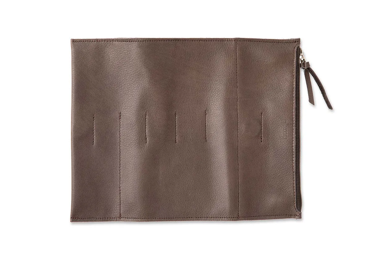 Grain Leather Roll Pen Case Gray