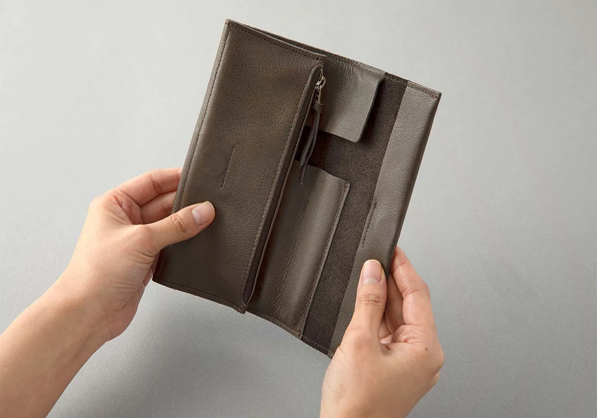 Grain Leather Roll Pen Case Gray
