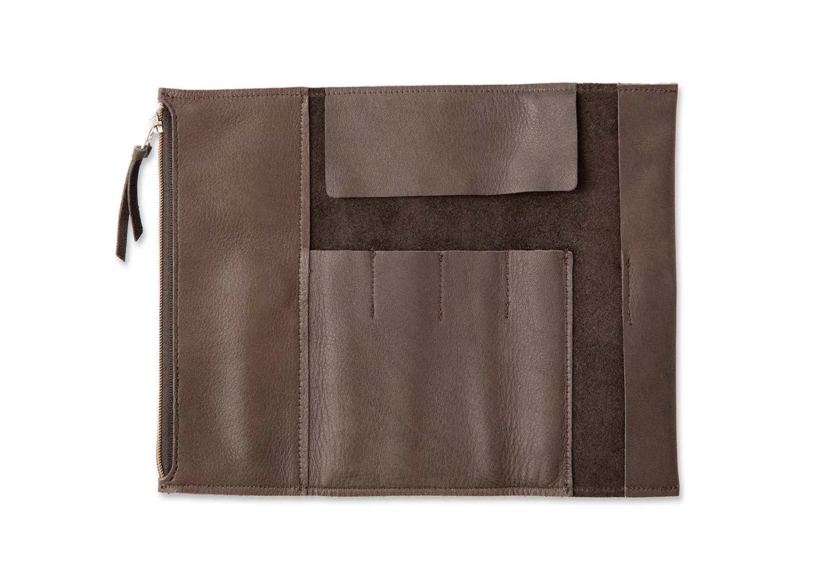 Grain Leather Roll Pen Case Gray