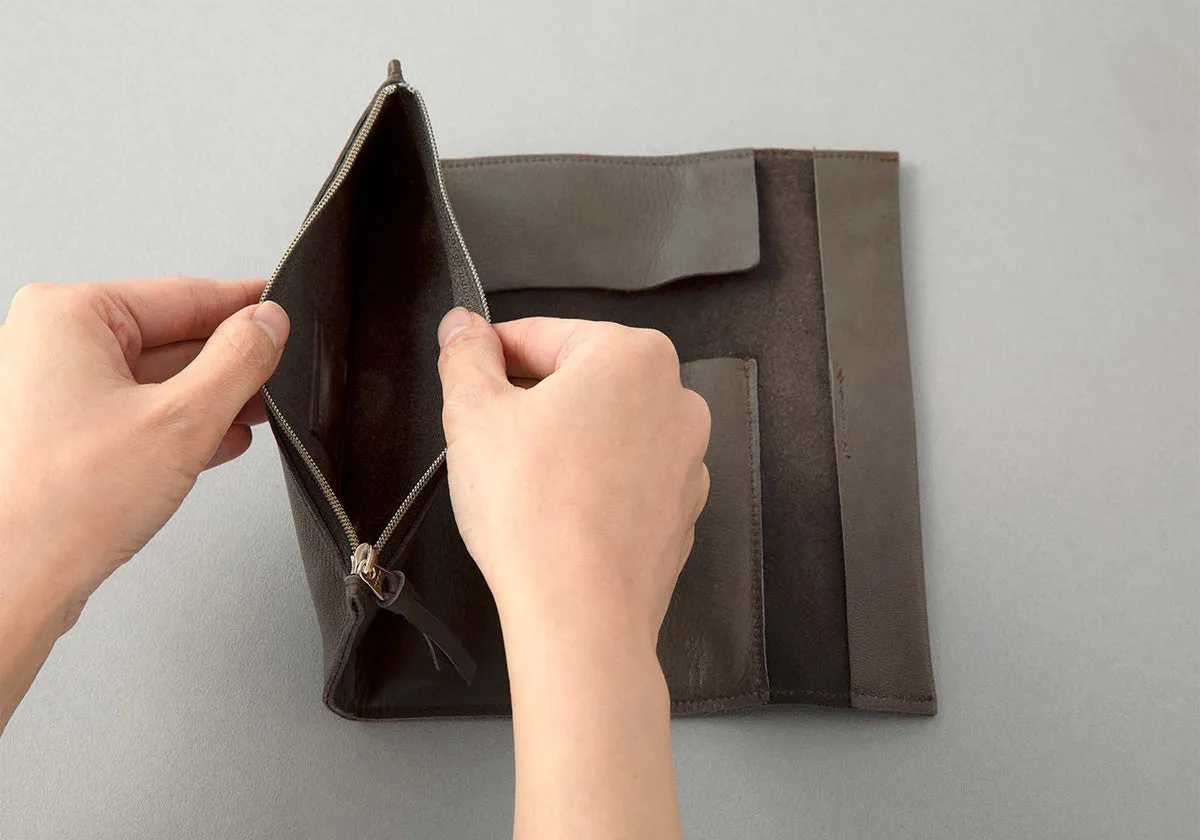 Grain Leather Roll Pen Case Gray