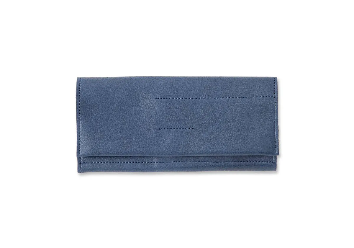 Grain Leather Roll Pen Case Navy
