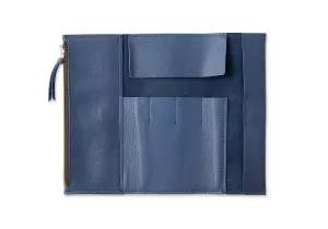 Grain Leather Roll Pen Case Navy