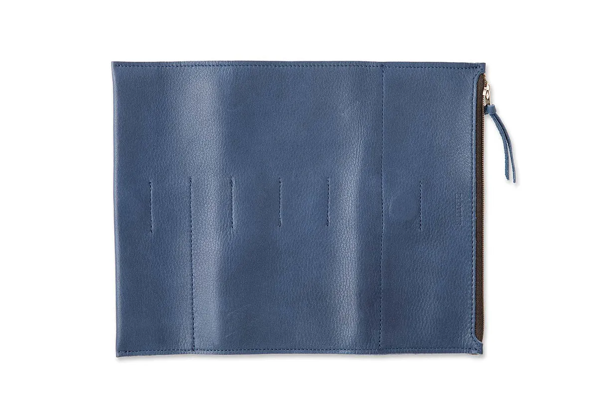 Grain Leather Roll Pen Case Navy